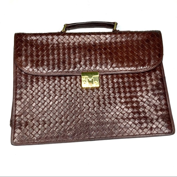 Vintage Bottega Veneta Intreciatto Men's Brown Calf Leather Briefcase Satchel - Picture 3 of 14